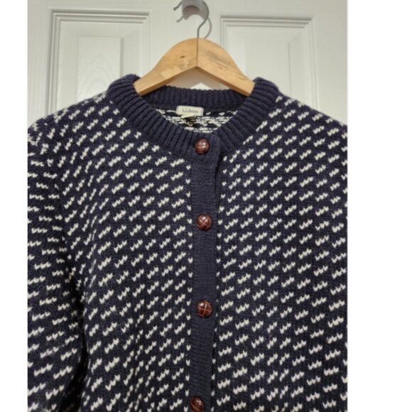 Vtg L.L. Bean Birdseye Cardigan Wool Sweater Norway - Picture 6 of 10